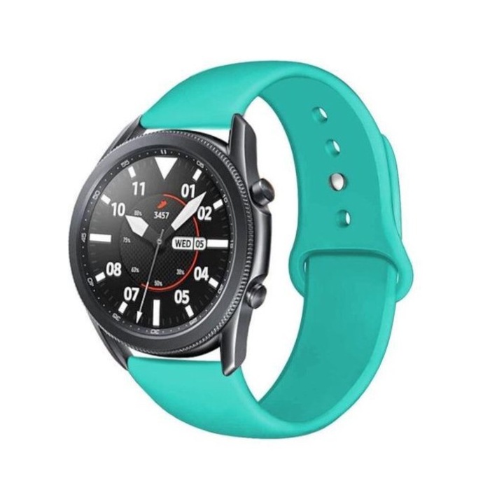 Силиконова каишка, съвместима със Samsung Galaxy Watch 3 45 мм, система със силиконова катарама, телескопично бързо освобождаване, 22 мм, морско зелено