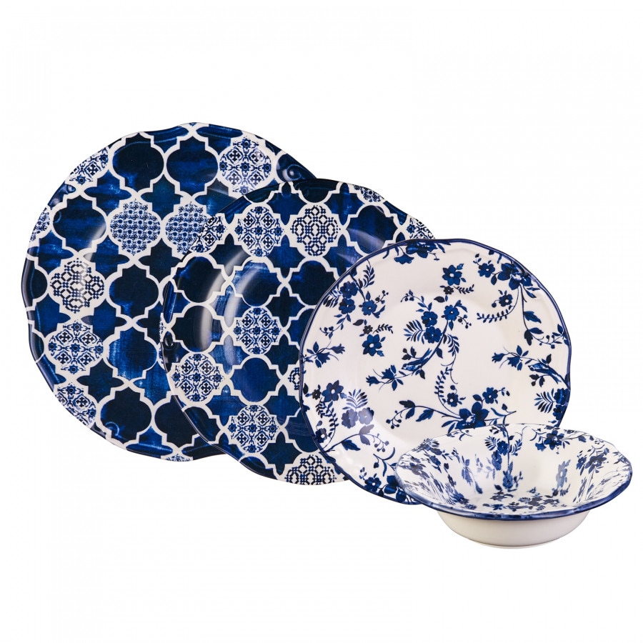 Set 24 piese vesela pentru 6 persoane Deep Blue, Karaca, Gresie, Albastru