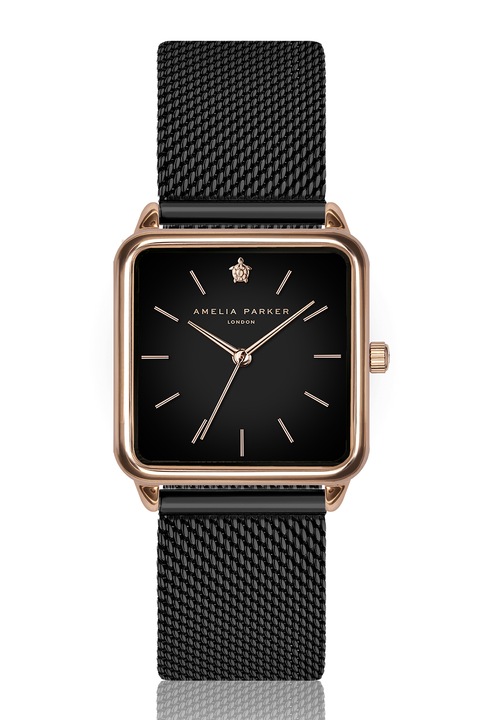 Amelia Parker, Szögletes karóra hálós szíjjal, Fekete