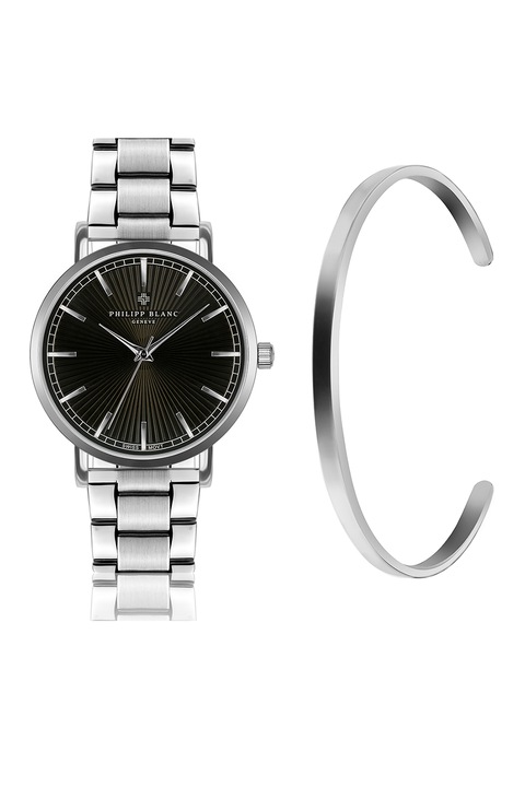 Philipp Blanc, Set de ceas unisex si bratara, Negru/Argintiu