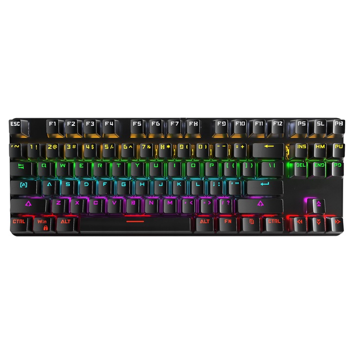 Tastatura mecanica gaming Weluot, Iluminare RGB, 87 taste, Negru