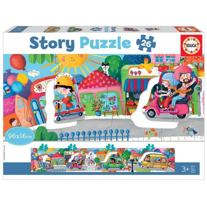 Пъзел Educa Story Puzzle Vehicles 18901, Панорамен, 26 части