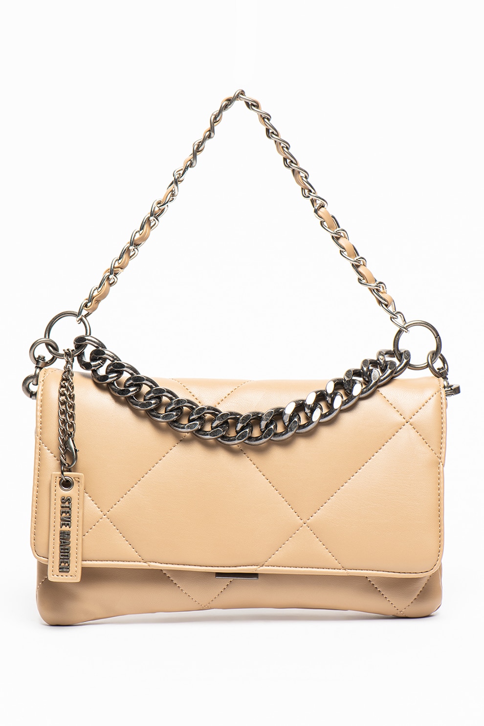 Steve Madden, Geanta matlasata de piele ecologica cu bareta de umar Cobble, Maro nisip