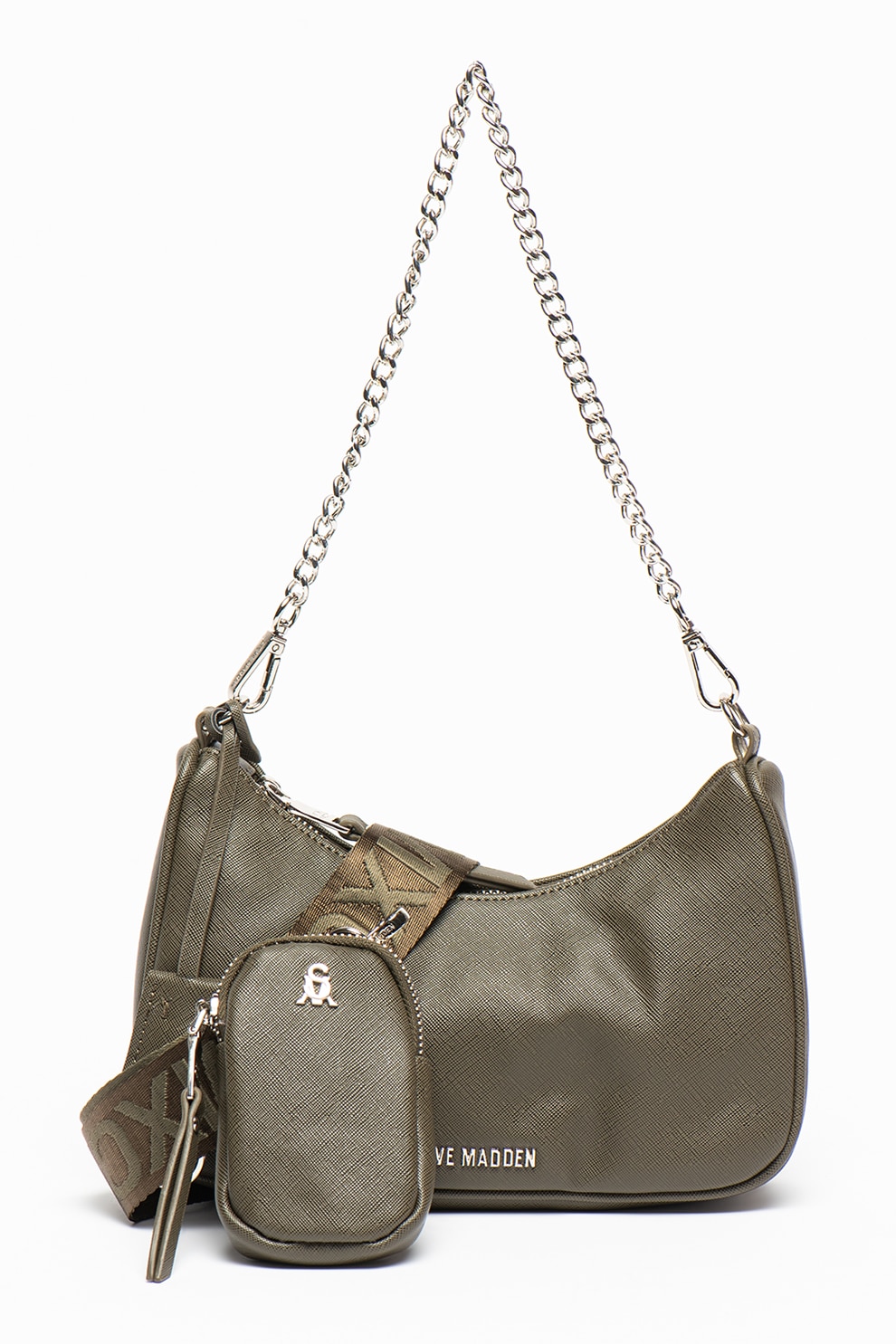 Steve Madden, Geanta de piele ecologica cu bareta de umar Vital, Gri inchis