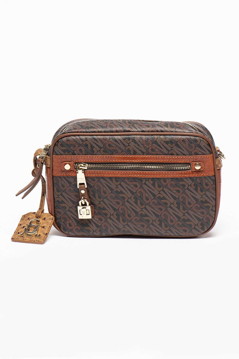 Steve Madden, Geanta crossbody de piele ecologica Robust, maro inchis, maro scortisoara, verde sparanghel
