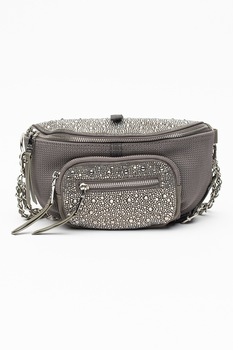 Steve Madden, Borseta convertibila decorata cu strasuri Maxima, Gri inchis/Argintiu Steve Madden, Borseta convertibila decorata cu strasuri Maxima, Gri inchis/Argintiu