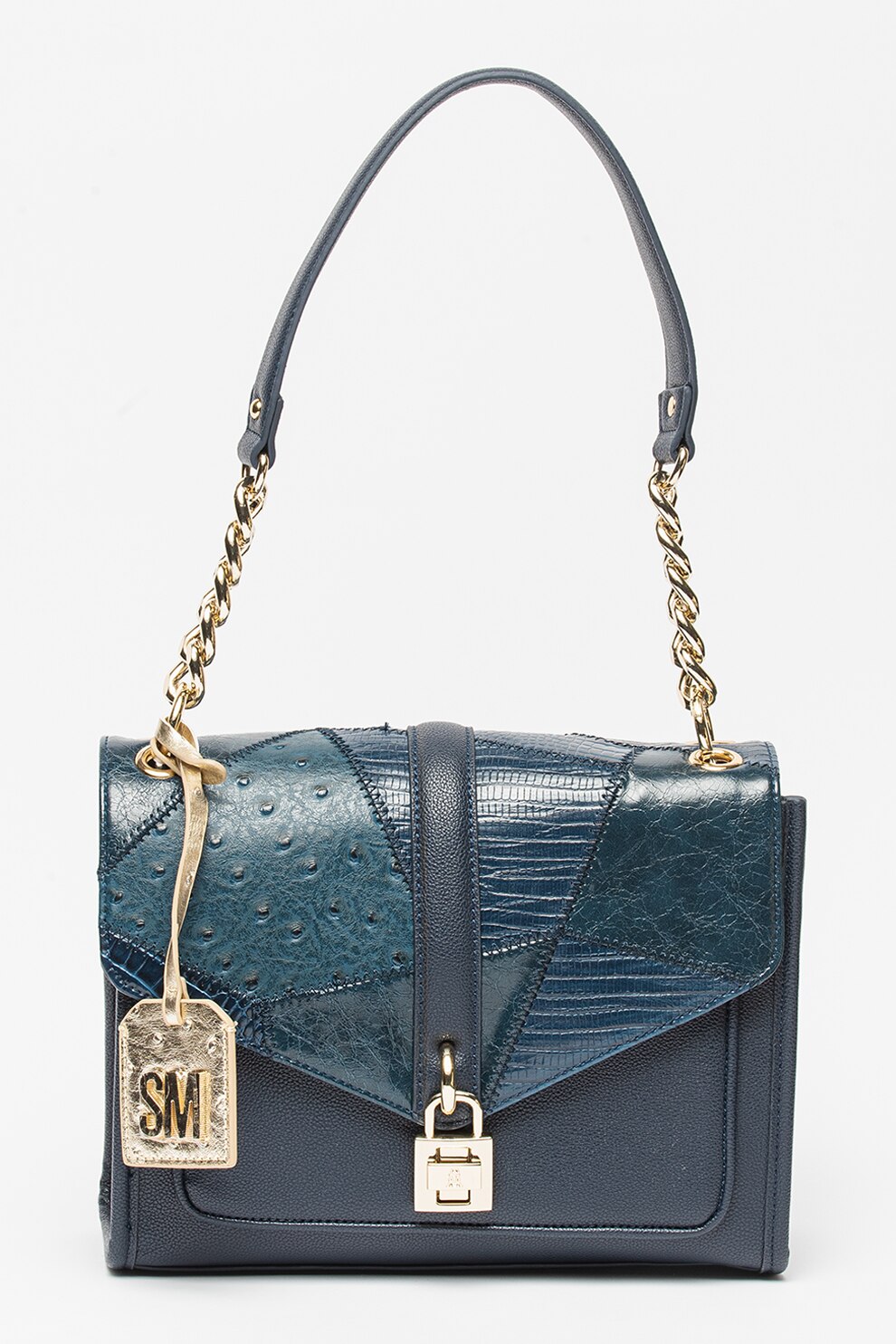 Steve Madden, Geanta din piele ecologica cu bareta de umar Brayne, Bleumarin