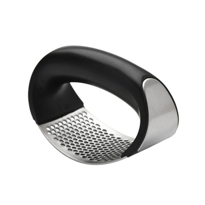 Rozsdamentes acél fokhagymaprés, 11 x 5,2 x 6,9 cm, ezüst/fekete