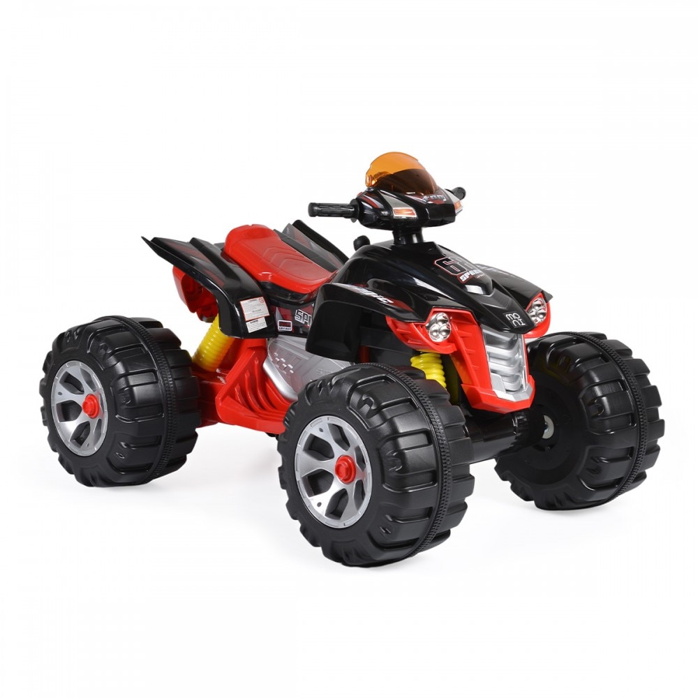 ATV electric pentru copii cu 2 motoare 2 viteze, roti din plastic, functii muzicale, 108 x 76 x 78 CM, negru-rosu