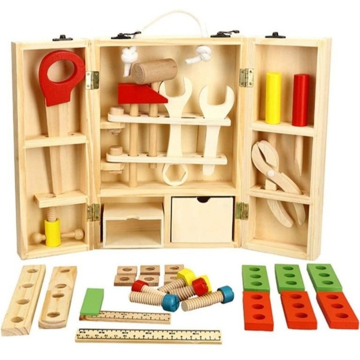 Trusa de scule din lemn Montessori, 40 piese