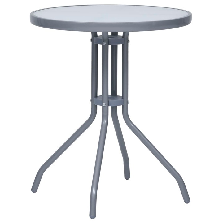 vidaXL világosszürke acél és üveg kerti asztal 60 cm 312213