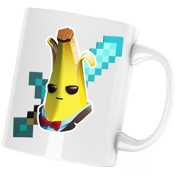 Cana Agent Peely Fortnite Sabie Diamant Minecraft, alba, 330 ml Cana Agent Peely Fortnite Sabie Diamant Minecraft, alba, 330 ml