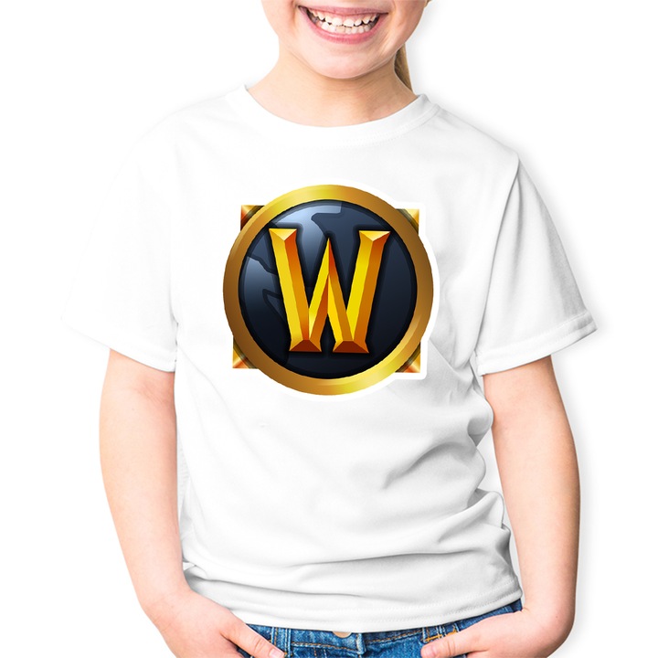 Tricou copii Batle for Azeroth World of Warcraft WoW, alb, marime 5-6 ani