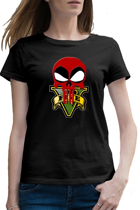 Tricou femei Deadpool Reaper GTA Horror Punisher, negru, marime S