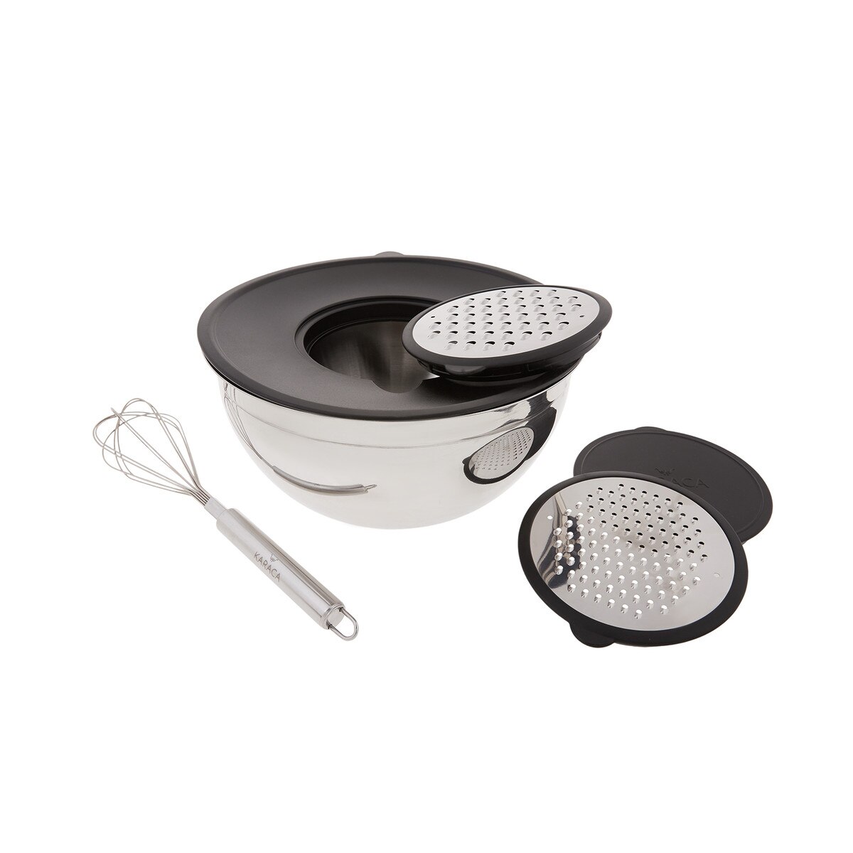 Set recipient multifunctional si tel Karaca, 24 cm, Inox, Argintiu/Negru, 4.6 l