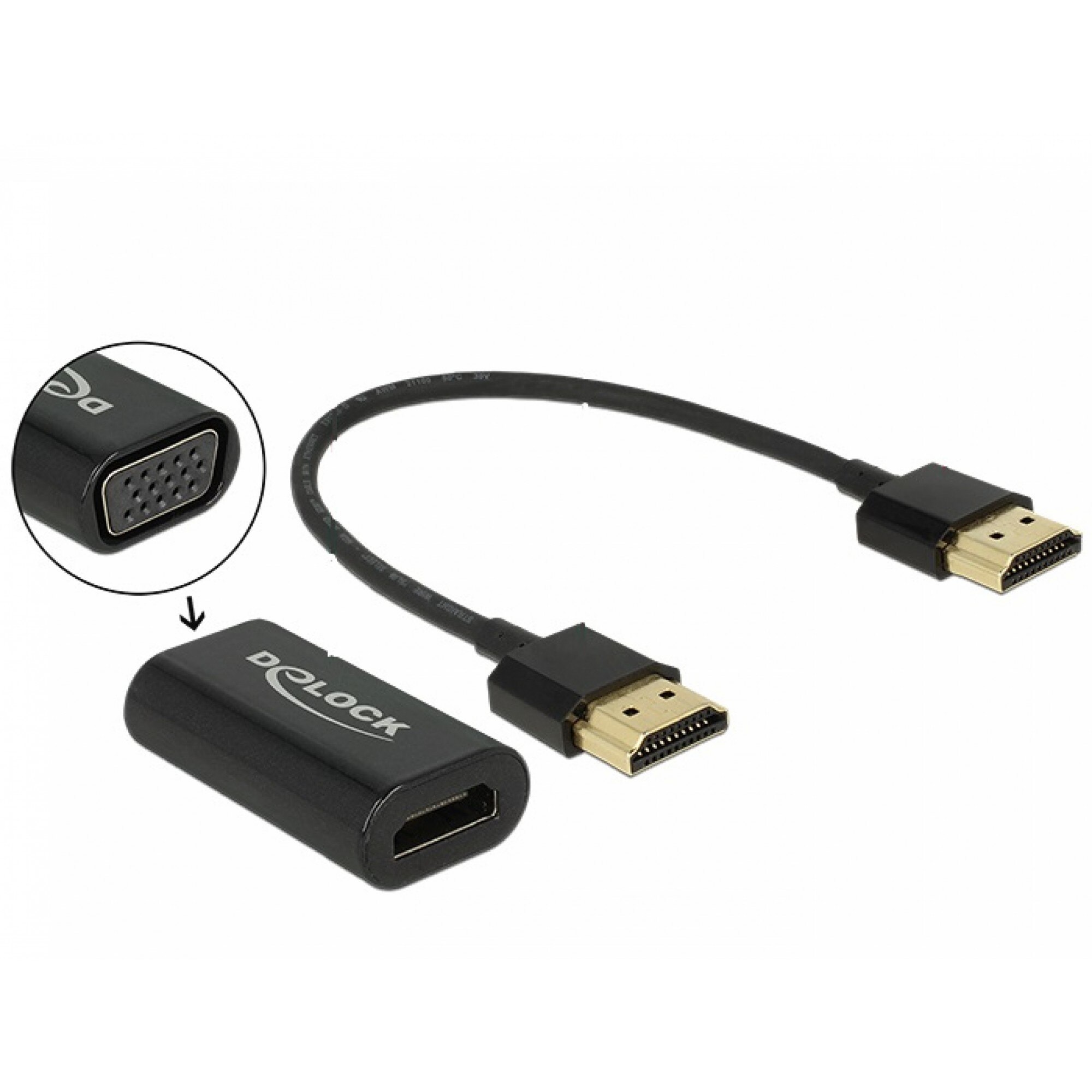 Adaptor HDMI la VGA T-M carcasa metalica + cablu HDMI 15cm, Delock 65667