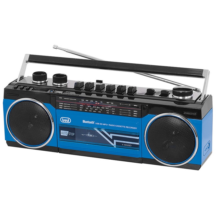 Портативно радиокасетофон Trevi, FM, Bluetooth, USB, Син