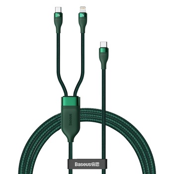 Cablu 2-in-1 Baseus Flash Series de USB-C la 2x USB-C, 100W, 1,5 m, Verde Cablu 2-in-1 Baseus Flash Series de USB-C la 2x USB-C, 100W, 1,5 m, Verde
