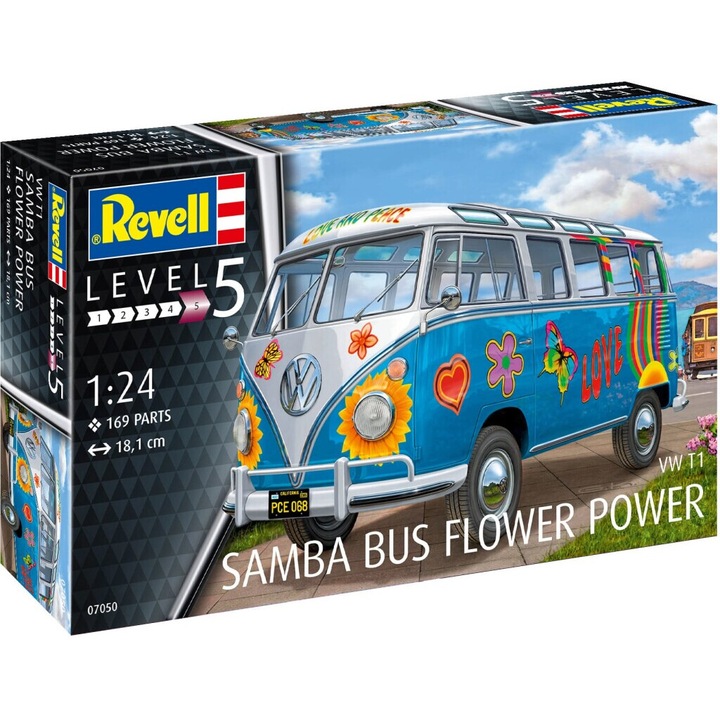 Autobuz VW T1 Revell, Samba Flower Power, +14 ani, Multicolor