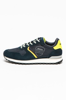 Blauer, Pantofi sport cu garnituri de piele intoarsa Dixon, Bleumarin inchis/galben neon