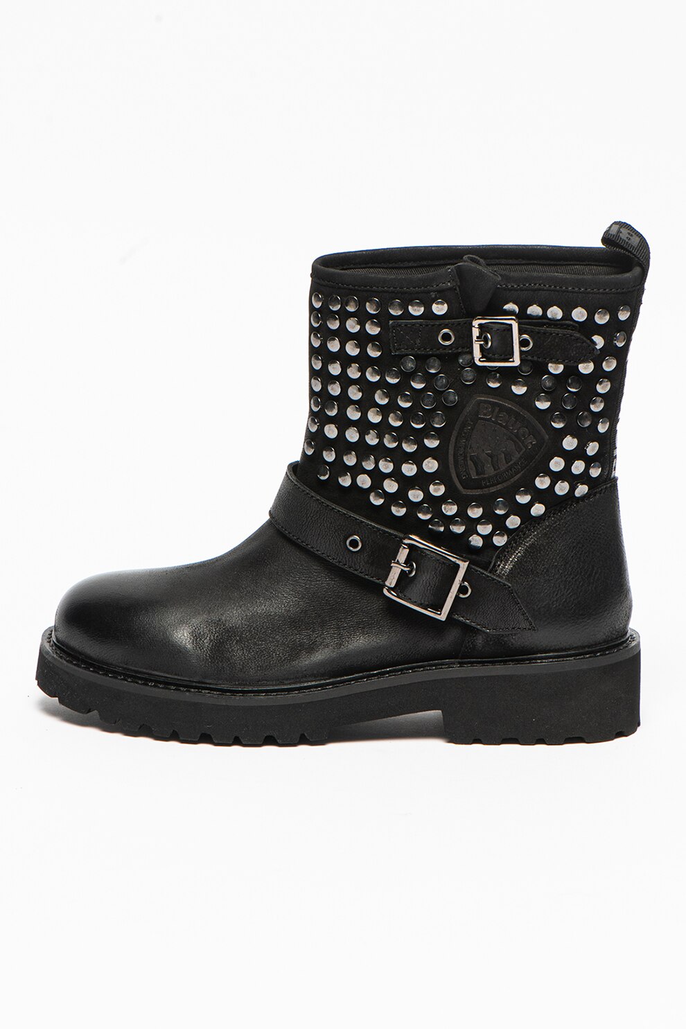 Blauer, Ghete slip-on de piele cu nituri Irvine, Negru/Gri hematit