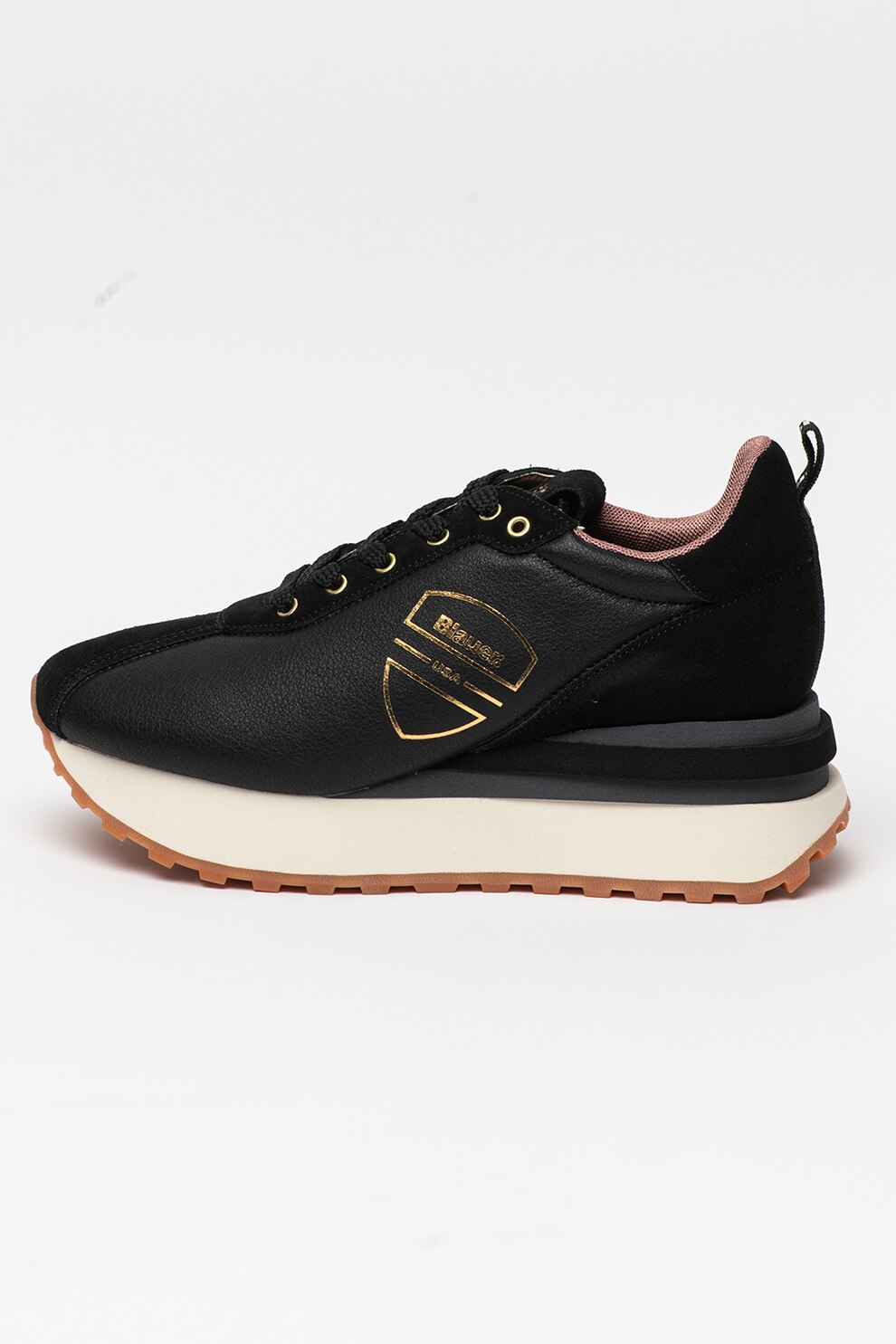 Blauer, Pantofi sport de piele cu talpa wedge Mabel, Negru/Auriu