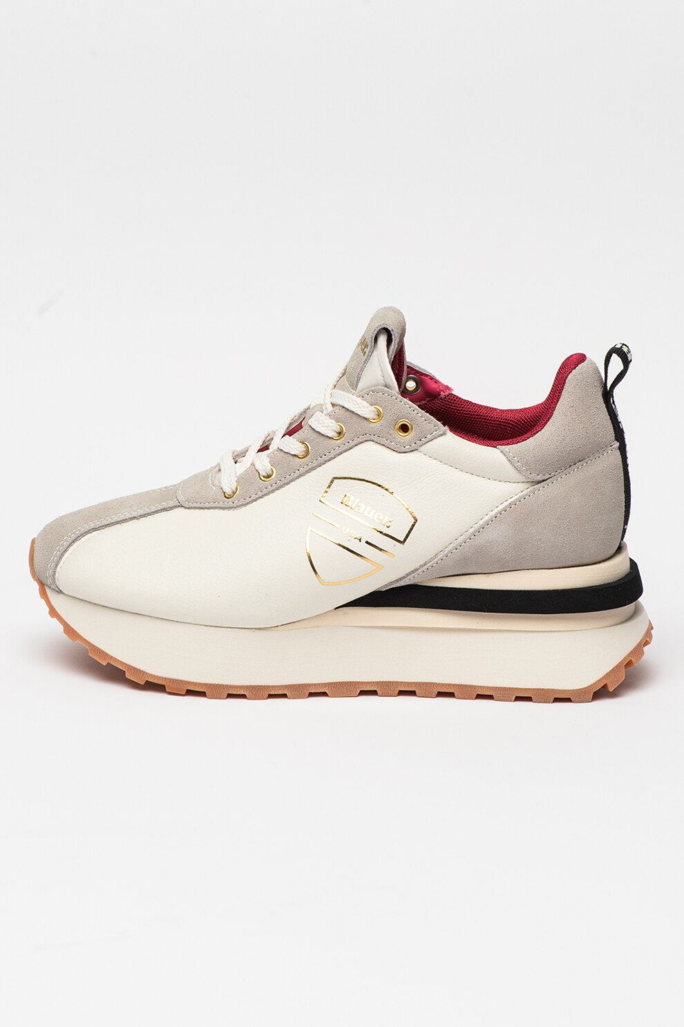 Blauer, Pantofi sport de piele cu talpa wedge Mabel, Alb/Gri