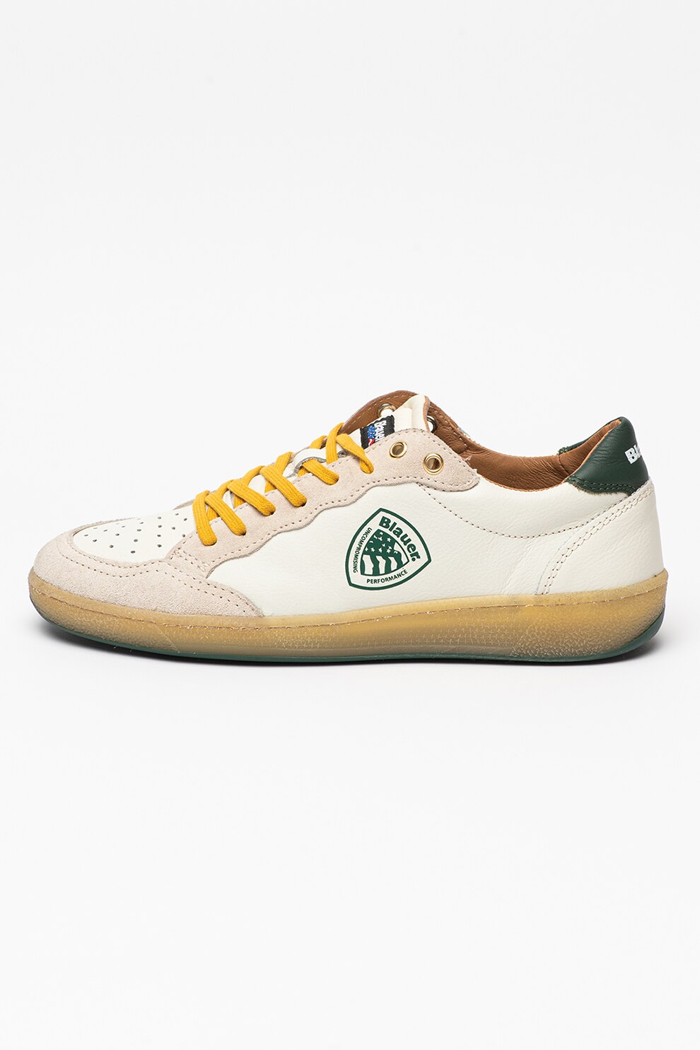 Blauer, Pantofi sport de piele si material textil Murray, Alb prafuit/Galben sofran
