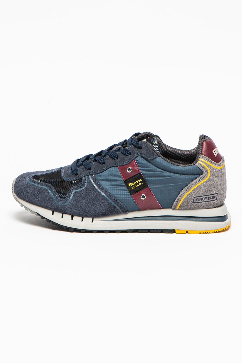 Blauer, Pantofi sport cu insertii de piele intoarsa si model colorblock Quartz, Albastru inchis/Albastru petrol/Gri