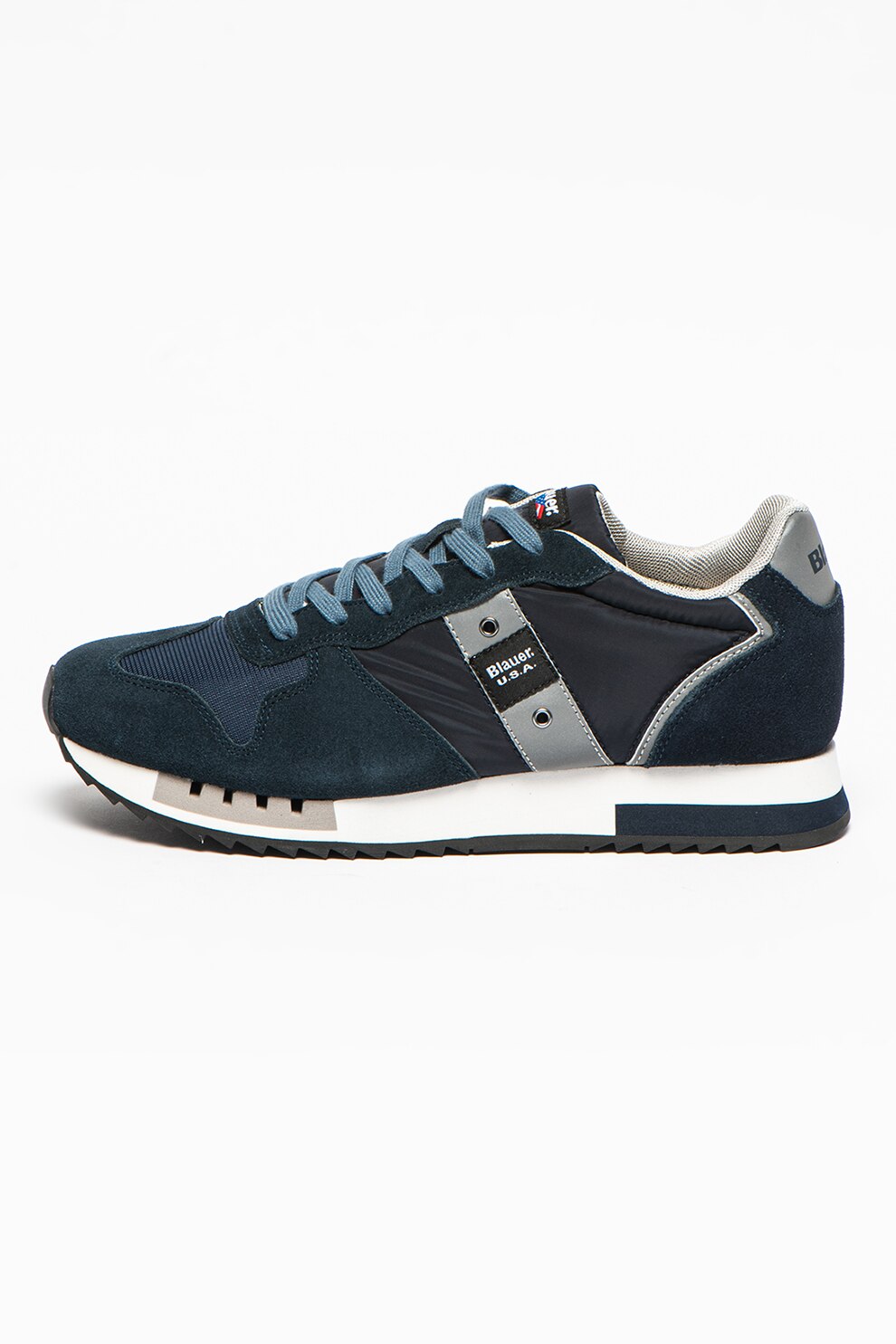 Blauer, Pantofi sport cu insertii de piele Queens, Bleumarin/Argintiu