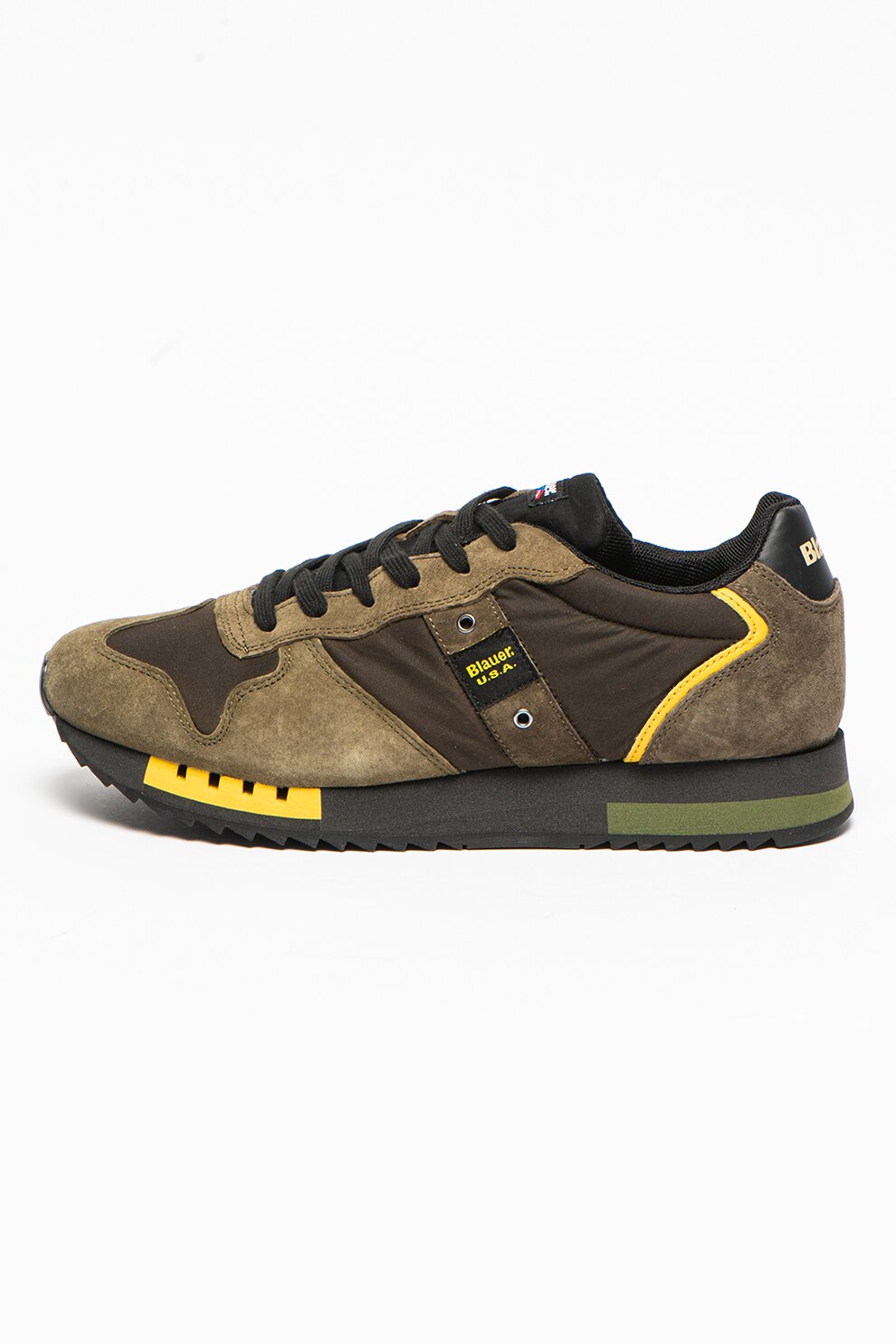 Blauer, Pantofi sport cu insertii de piele Queens, Verde militar/Verde feriga