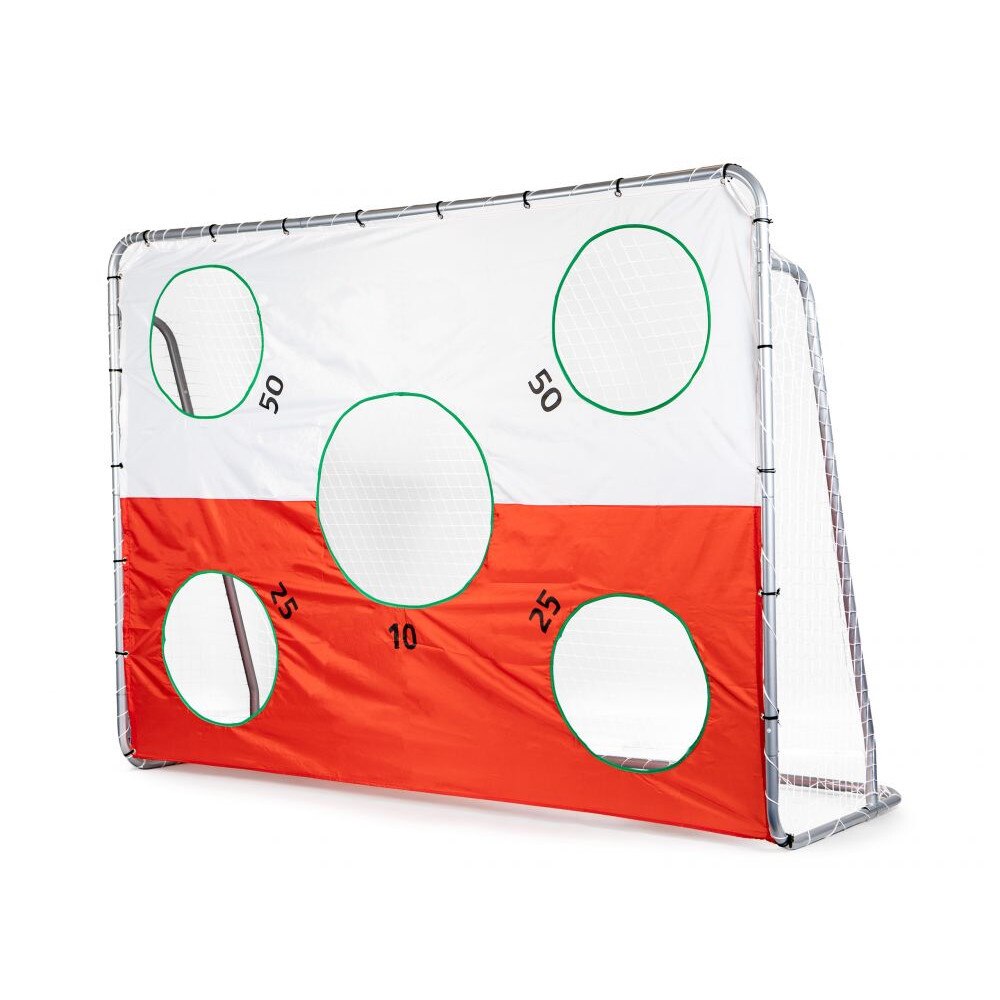 Poarta de fotbal, panou cu tinte, profil teava metalica, demontabila cu suruburi, plasa atasata, fixare in sol, 240 x 80 x 170 cm