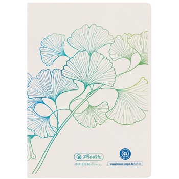 Carnetel Herlitz, A6, 32 file, hartie reciclata, 80 g/mp, dictando, motiv ginkgo, seria greenline Carnetel Herlitz, A6, 32 file, hartie reciclata, 80 g/mp, dictando, motiv ginkgo, seria greenline