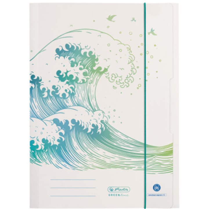 Папка Herlitz, A4, рециклиран картон, еластично затваряне, шарка на вълни, серия зелени линии