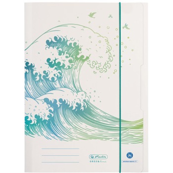 Mapa Herlitz, A4, carton reciclat, inchidere cu elastic, motiv wave, seria greenline Mapa Herlitz, A4, carton reciclat, inchidere cu elastic, motiv wave, seria greenline