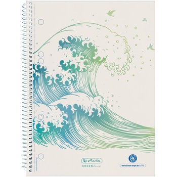 Caiet Herlitz, A5, cu spira, 70 file, hartie reciclata, 80 g/mp, perforatii, microperforatii, patratele, motiv wave, seria greenline Caiet Herlitz, A5, cu spira, 70 file, hartie reciclata, 80 g/mp, perforatii, microperforatii, patratele, motiv wave, seria greenline