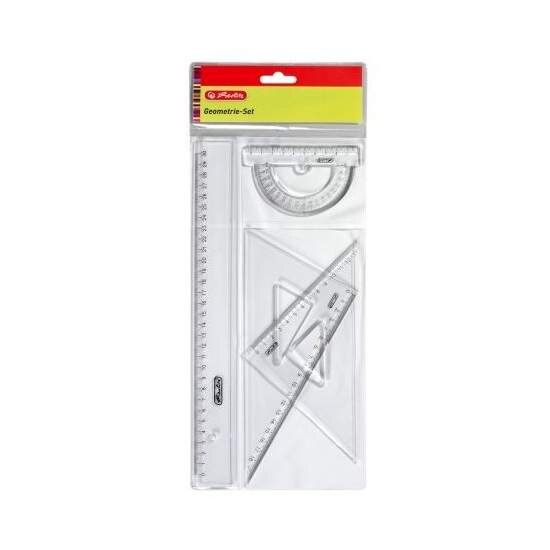 Set geometrie Herlitz, 4 piese (rigla, raportor, 2 echere)
