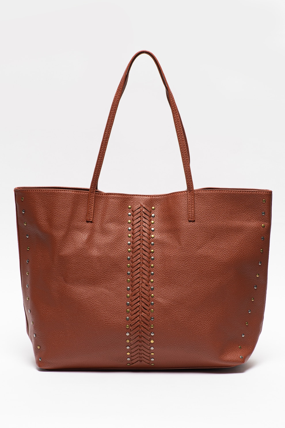 Pepe Jeans London, Geanta shopper de piele ecologica cu detaliu rasucit Aria, Coniac