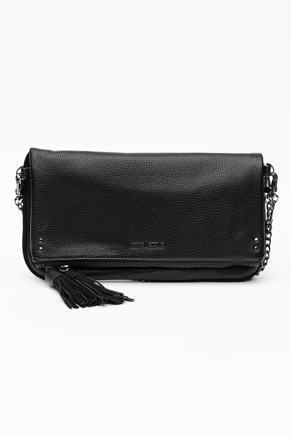 Pepe Jeans London, Geanta cu canaf de piele intoarsa si bareta Dani, Negru