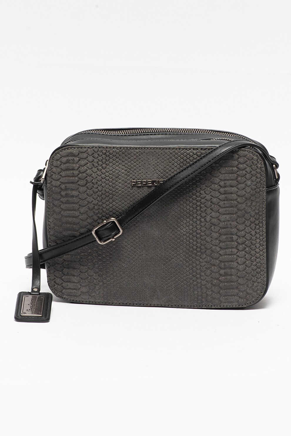 Pepe Jeans London, Geanta crossbody de piele ecologica cu aspect de piele de sarpe Adele, Negru