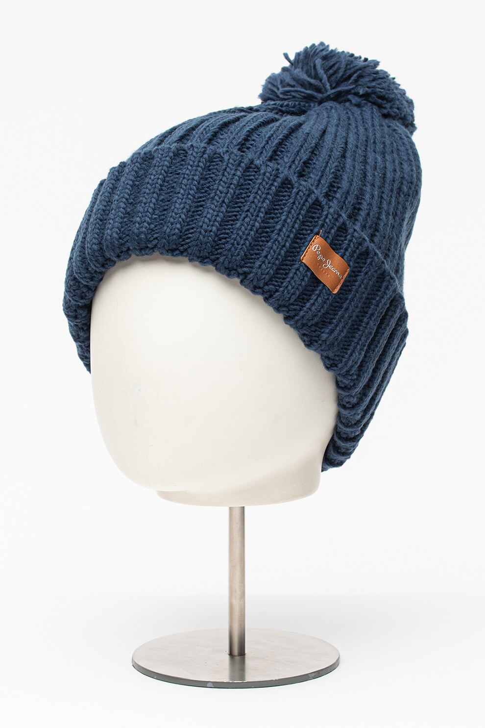 Pepe Jeans London, Caciula striata cu ciucure Emily, Albastru inchis