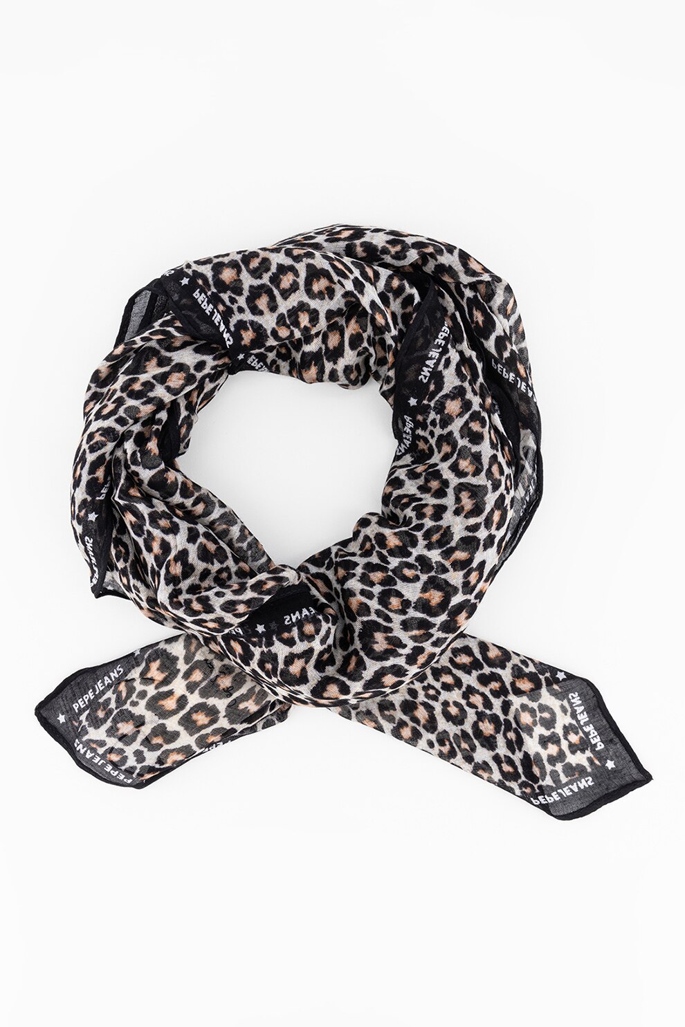 Pepe Jeans London, Esarfa cu animal print Brie, Negru/roz somon/alb prafuit