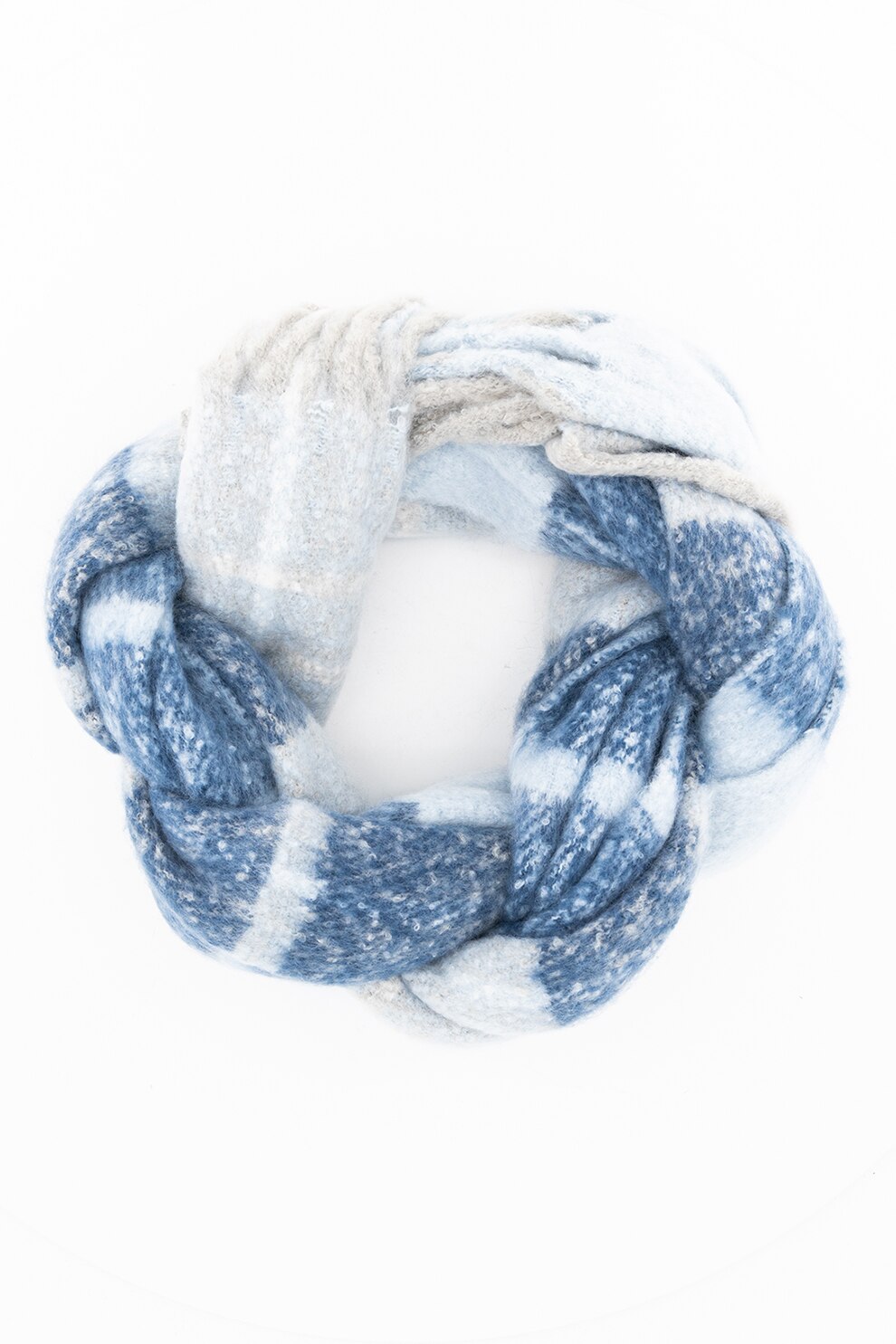 Pepe Jeans London, Fular cu model in carouri si terminatii franjurate Daisy, Albastru