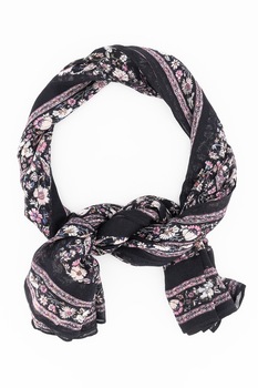 Pepe Jeans London, Esarfa cu model floral, Negru/Roz Pepe Jeans London, Esarfa cu model floral, Negru/Roz