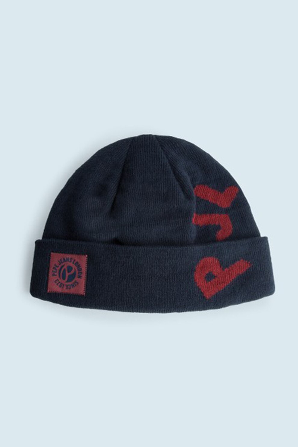 Pepe Jeans London, Caciula elastica cu model logo contrastant Barry, Bleumarin/Rosu