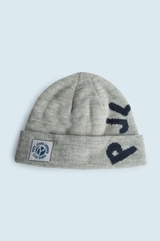 Pepe Jeans London, Caciula elastica cu model logo contrastant Barry, Gri melange/Bleumarin Pepe Jeans London, Caciula elastica cu model logo contrastant Barry, Gri melange/Bleumarin