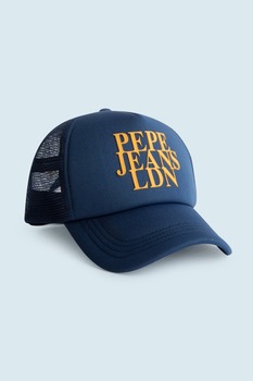 Pepe Jeans London, Sapca trucker cu capsa pe partea din spate si logo supradimensionat Bobby, Bleumarin/Galben Pepe Jeans London, Sapca trucker cu capsa pe partea din spate si logo supradimensionat Bobby, Bleumarin/Galben