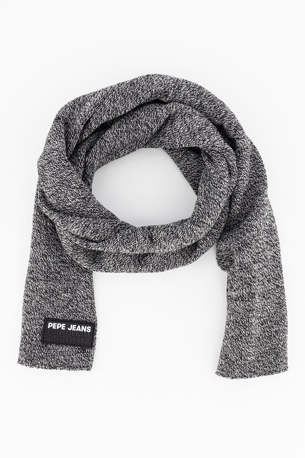 Pepe Jeans London, Fular cu aplicatie logo Connor, Gri inchis/Alb prafuit