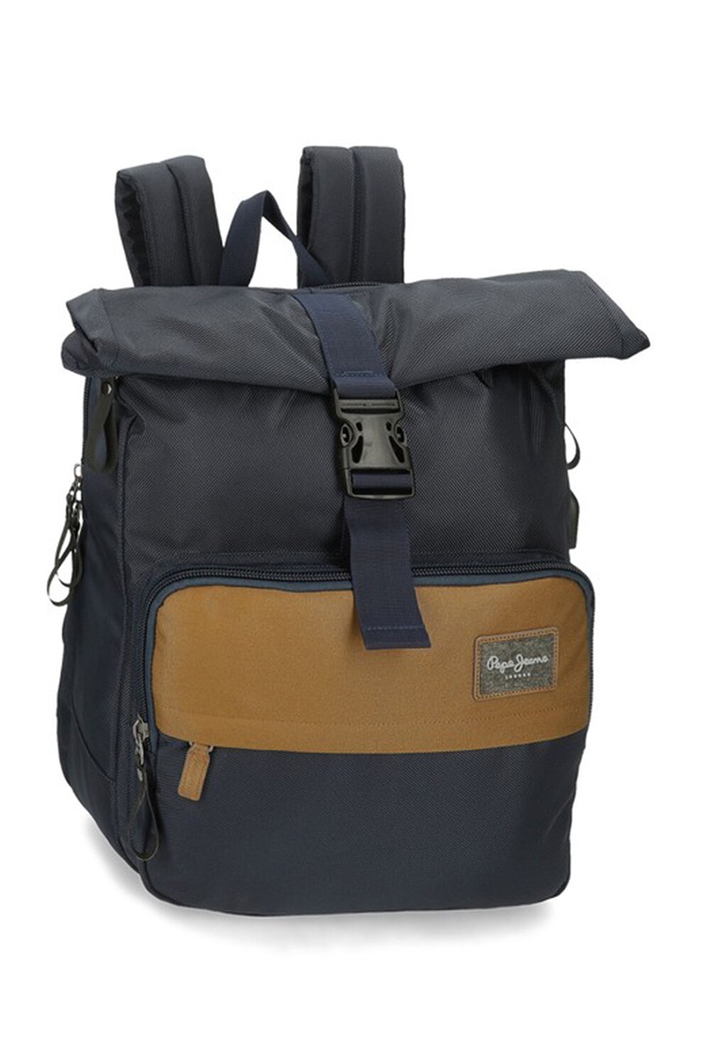 Pepe Jeans London, Rucsac cu imprimeu logo Pick Up, Bleumarin /Maro camel