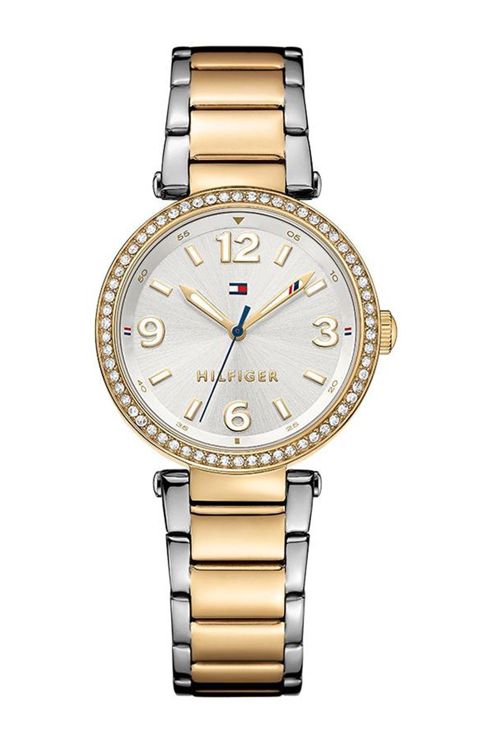 Tommy Hilfiger, Ceas din otel inoxidabil decorat cu cristale, Auriu/Argintiu